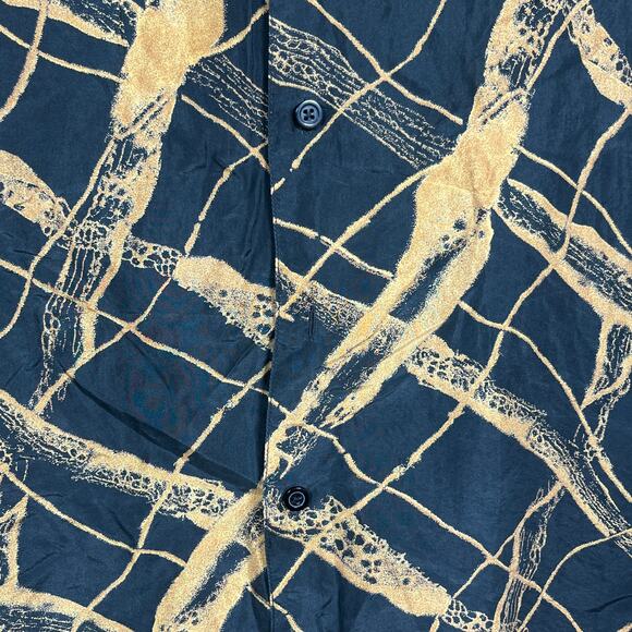 Perry Richards Silk Shirt Mens Medium Black Yellow Abstract Print Button Up Club - Picture 4 of 10